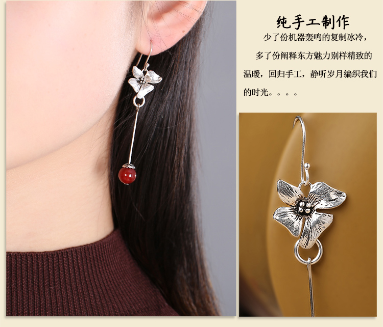 純銀花吊墜耳環(huán)，復(fù)古中國(guó)風(fēng)古典耳飾首飾