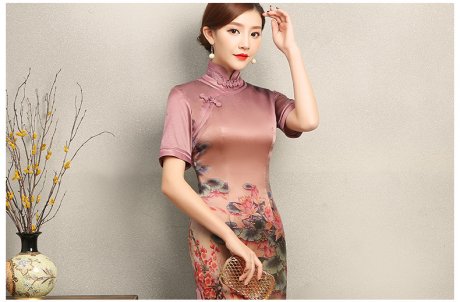紅蓮花短袖旗袍，優雅復古風旗袍裙