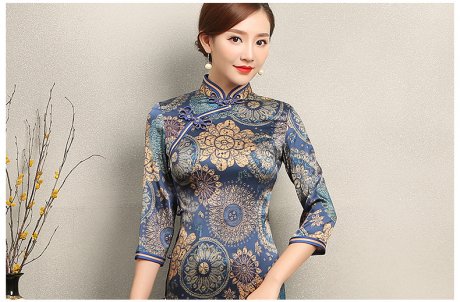 花若優雅旗袍，圓形印花旗袍裙