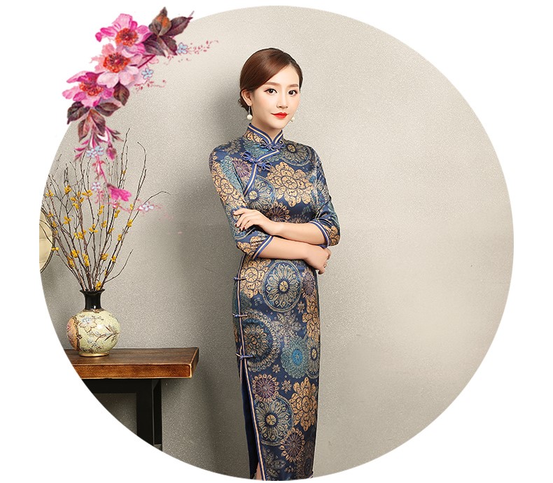 花若優雅旗袍，圓形印花旗袍裙