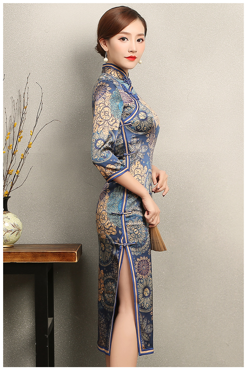 花若優雅旗袍，圓形印花旗袍裙