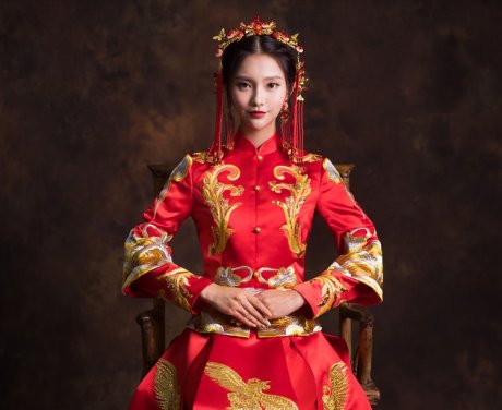 傳統吉祥中式禮服，奢華鳳凰新娘禮服