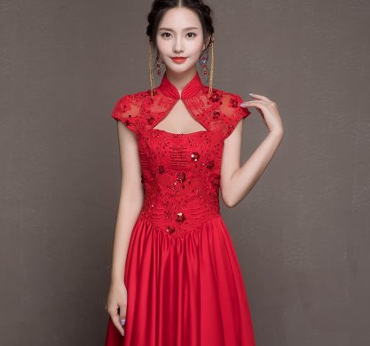 喜結良緣中式禮服，唯美性感珠花晚禮服