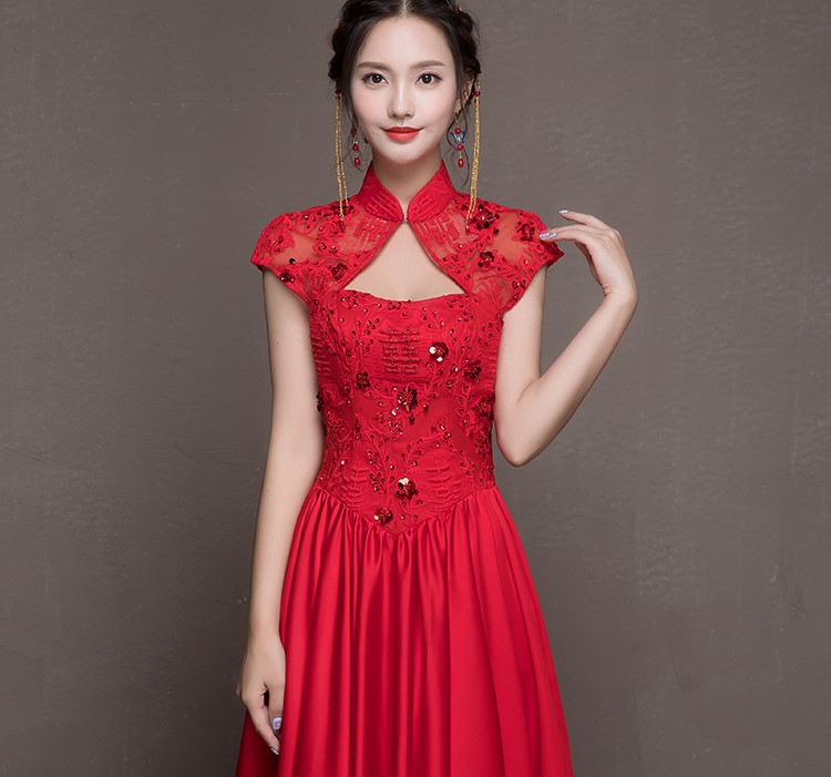 喜結良緣中式禮服，唯美性感珠花晚禮服