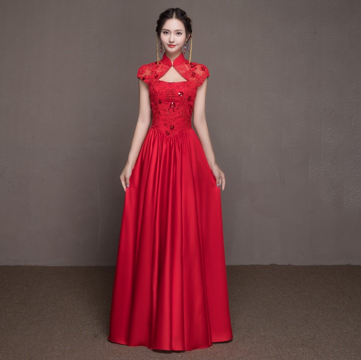 喜結良緣中式禮服，唯美性感珠花晚禮服