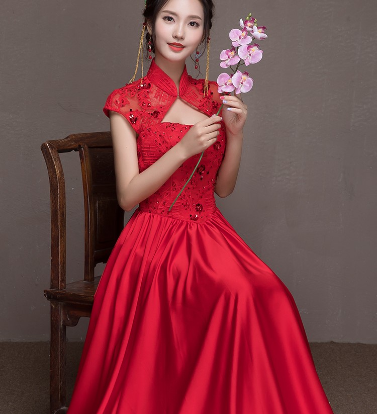 喜結良緣中式禮服，唯美性感珠花晚禮服