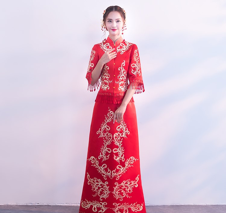 時尚修身新娘結婚禮服，龍鳳褂中式禮服