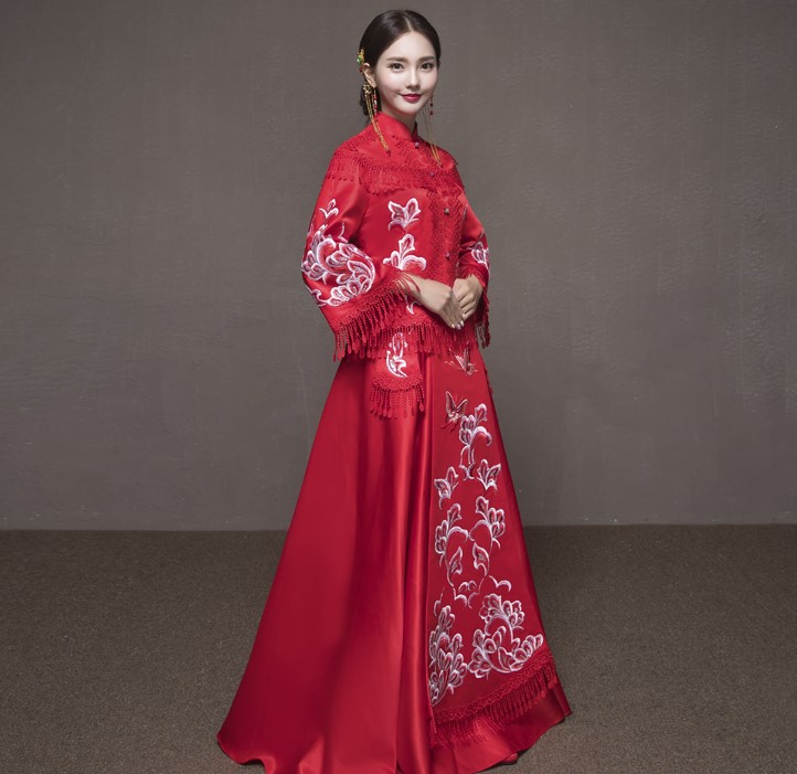 蝶戀花蘇繡新娘結婚禮服，唯美大氣中式禮服