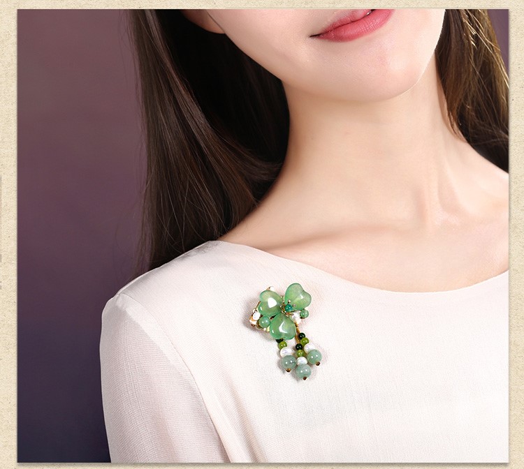綠色三葉草優雅胸針飾品