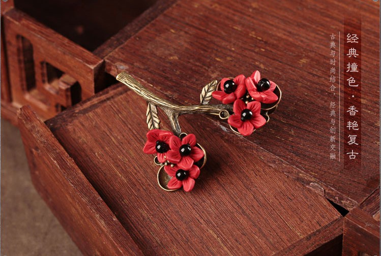 中國風紅色梅花花朵飾品