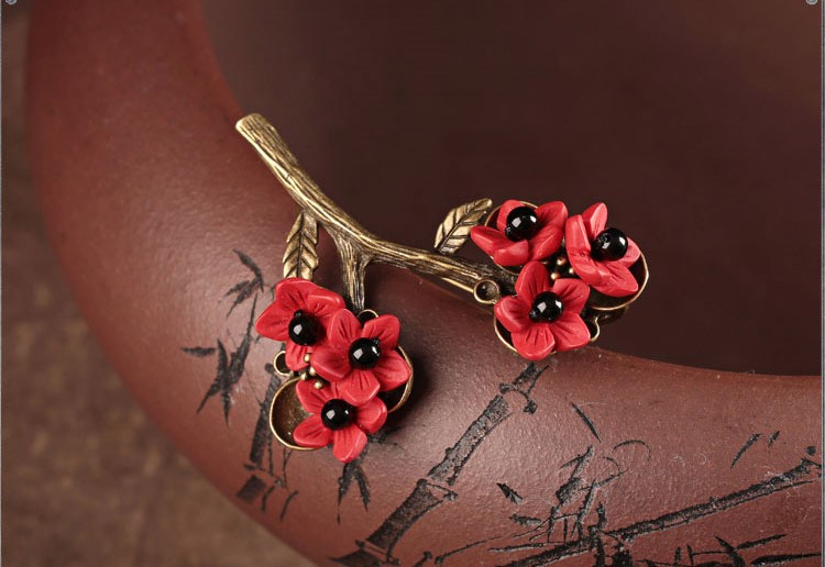 中國風紅色梅花花朵飾品