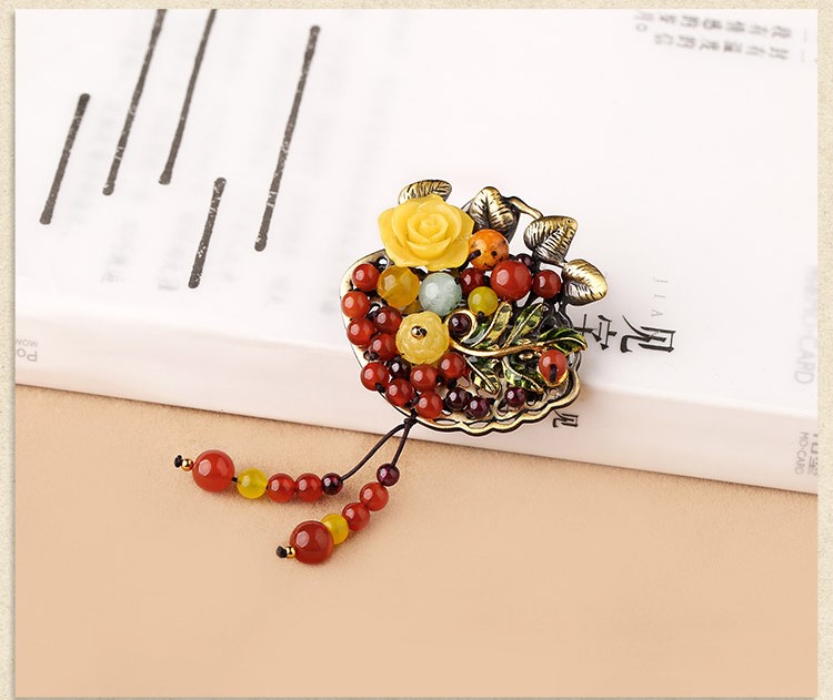 復古瑪瑙花朵胸針胸花飾品