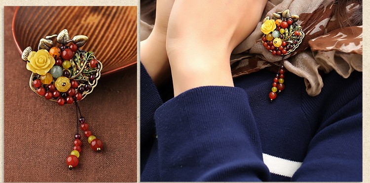 復古瑪瑙花朵胸針胸花飾品