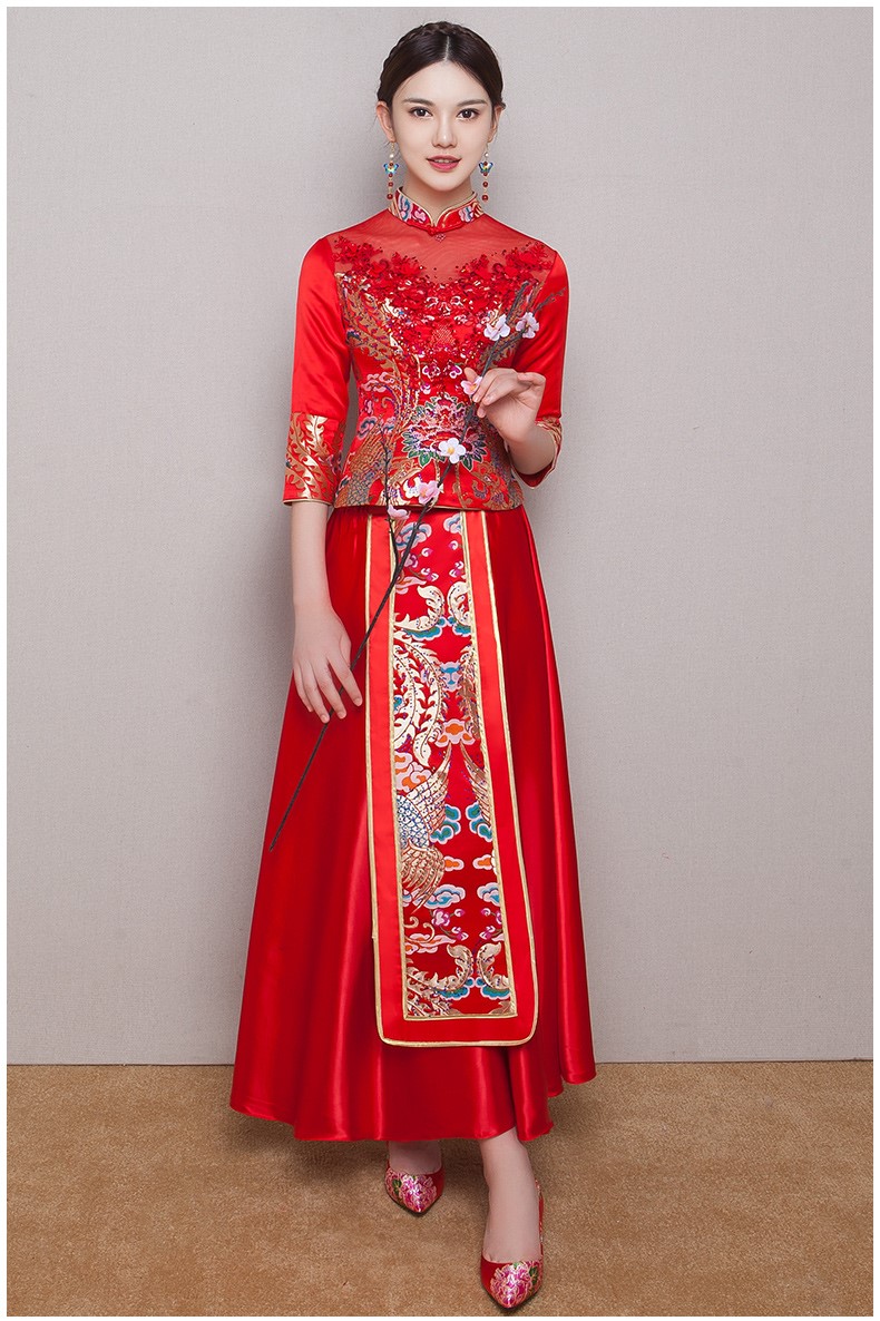 古典華麗新娘禮服，復(fù)古蕾絲中式禮服