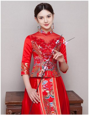 古典華麗新娘禮服，復古蕾絲中式禮服