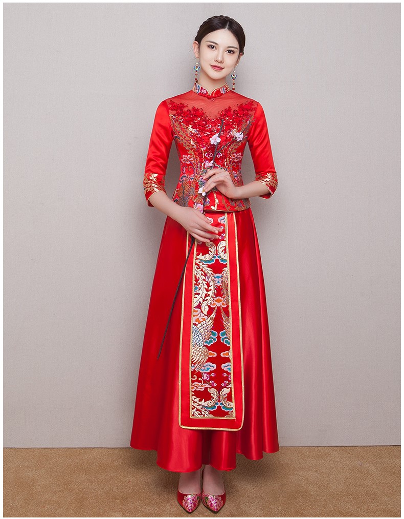 古典華麗新娘禮服，復(fù)古蕾絲中式禮服