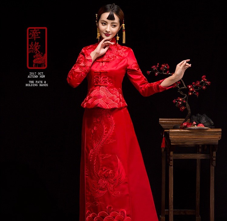紅妝素雅中式禮服，同色系刺繡新娘禮服