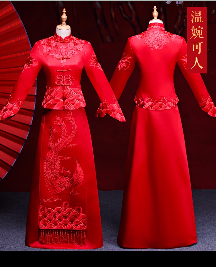 紅妝素雅中式禮服，同色系刺繡新娘禮服