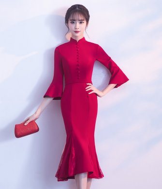 復古魚尾中式禮服，氣質修身晚禮服