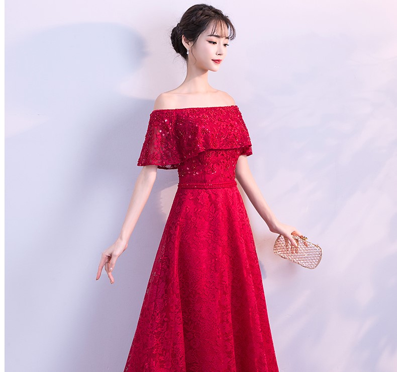 優雅一字肩中式禮服,中國風晚禮服