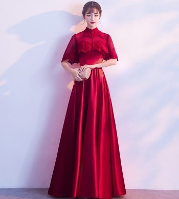 蕾絲披肩中式禮服，甜美中國風晚禮服