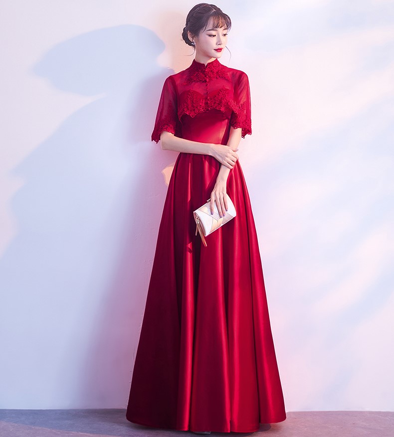 蕾絲披肩中式禮服，甜美中國風晚禮服