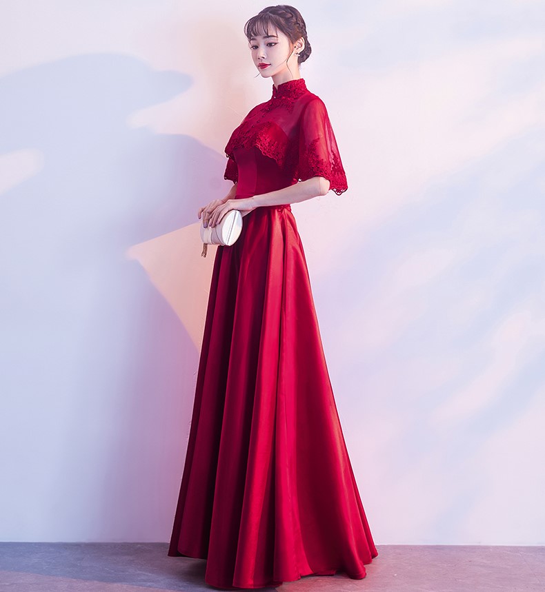 蕾絲披肩中式禮服，甜美中國風晚禮服