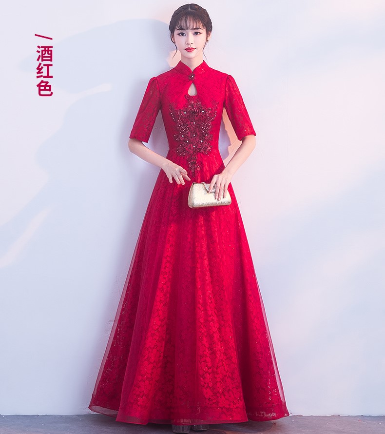 典雅氣質中式禮服，網紗蕾絲晚禮服