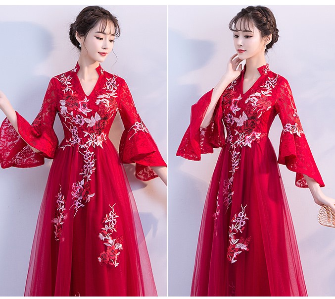時尚喇叭袖中式禮服，性感唯美晚禮服