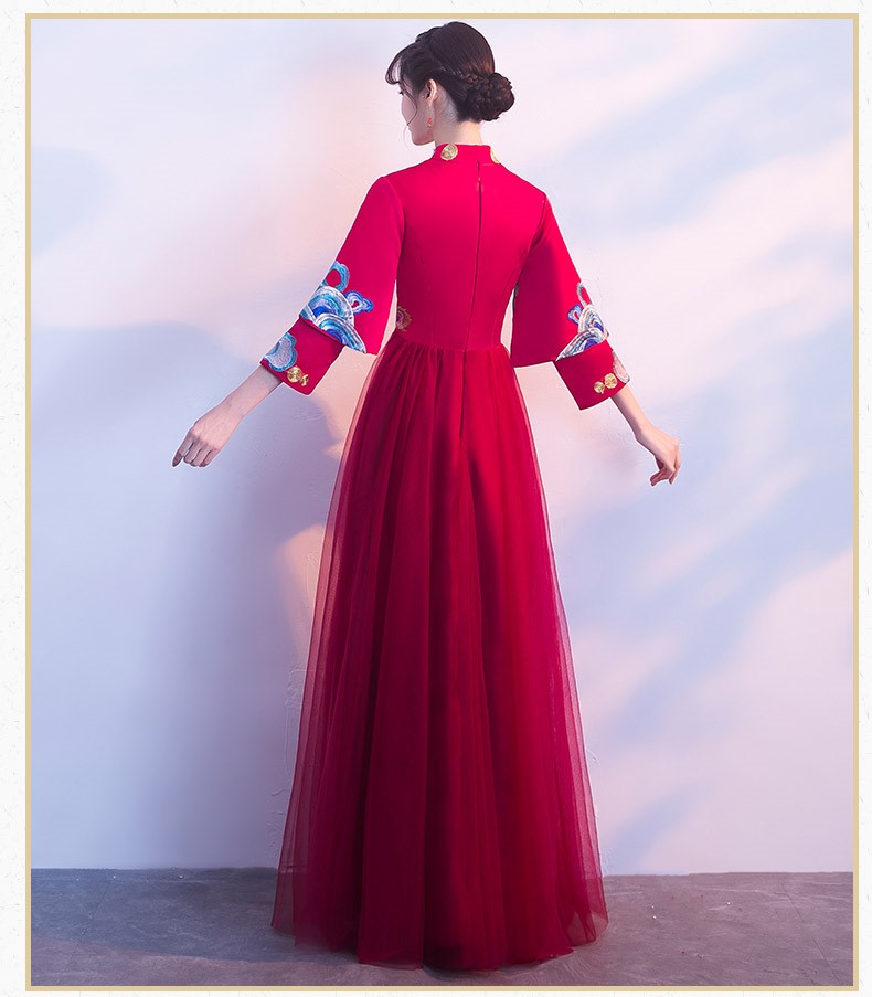 復(fù)古鳳凰刺繡中式禮服，中國(guó)風(fēng)結(jié)婚晚禮服