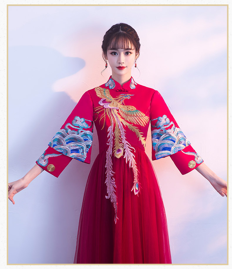 復(fù)古鳳凰刺繡中式禮服，中國(guó)風(fēng)結(jié)婚晚禮服