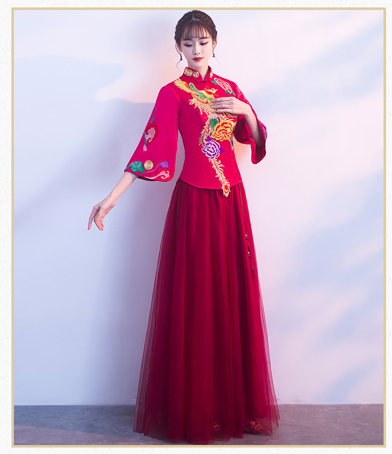 古典韻味中式禮服，鳳凰刺繡新娘結婚禮服