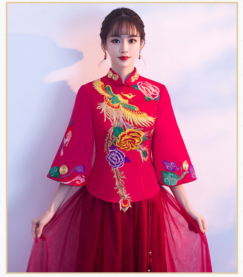 古典韻味中式禮服，鳳凰刺繡新娘結婚禮服