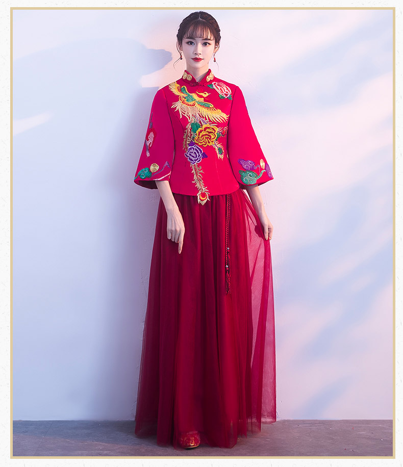 古典韻味中式禮服，鳳凰刺繡新娘結婚禮服