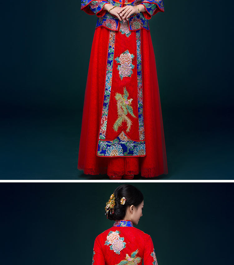 中國風(fēng)中式禮服，鳳凰刺繡新娘結(jié)婚禮服