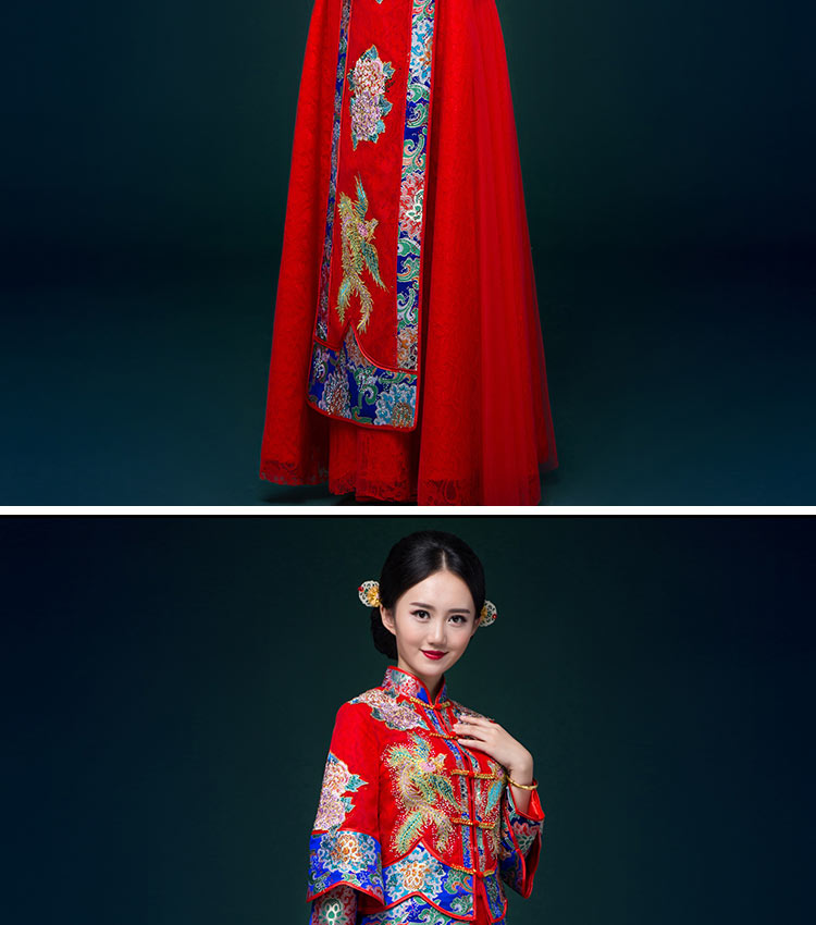 中國風(fēng)中式禮服，鳳凰刺繡新娘結(jié)婚禮服