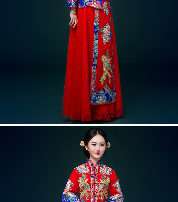 中國風(fēng)中式禮服，鳳凰刺繡新娘結(jié)婚禮服