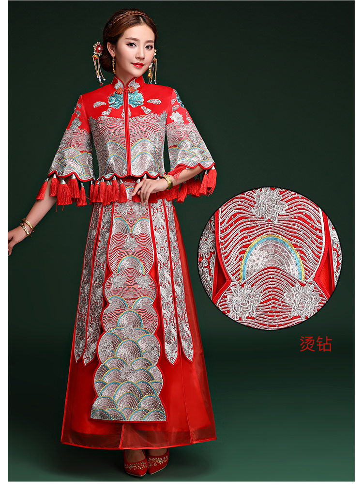 復古典雅中式禮服，袖波浪紋新娘結婚禮服
