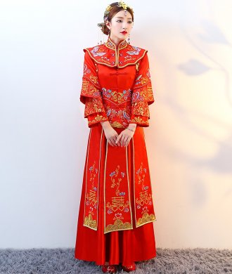 紅色復古典雅中式禮服，新娘結婚禮服