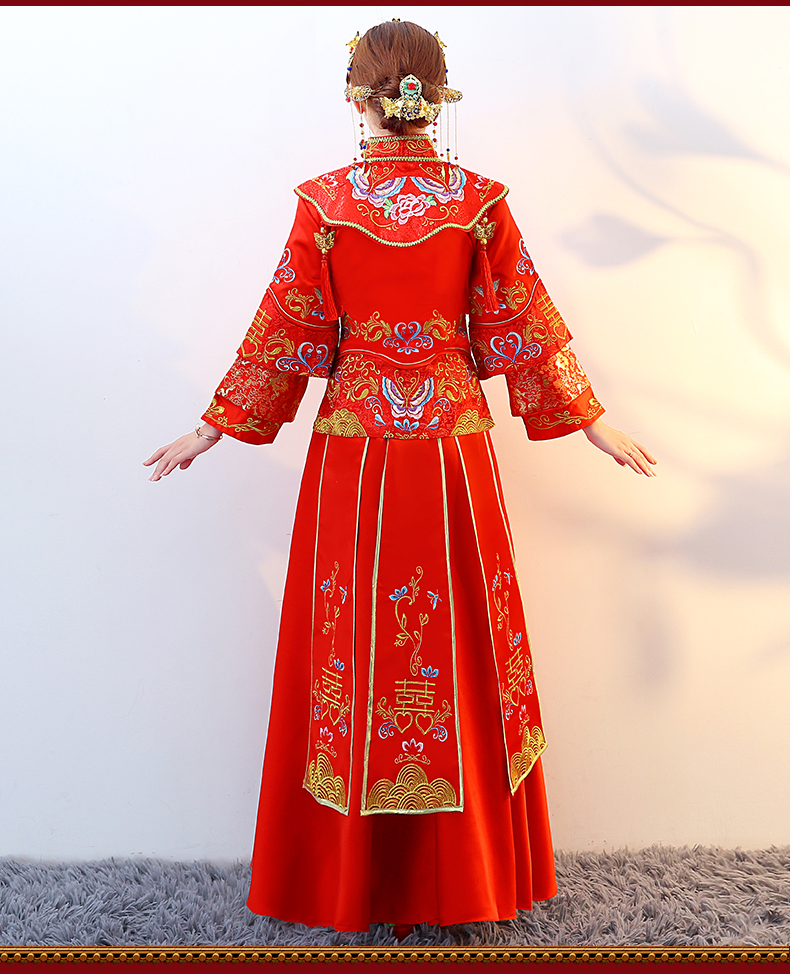 紅色復古典雅中式禮服，新娘結婚禮服
