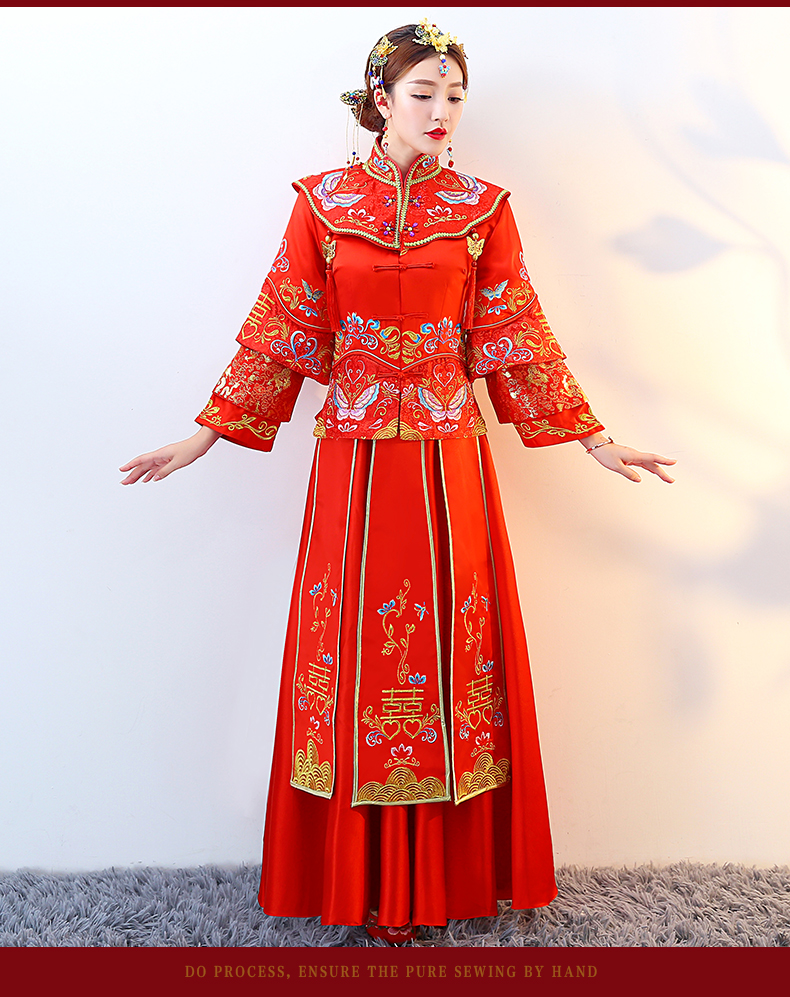 紅色復古典雅中式禮服，新娘結婚禮服