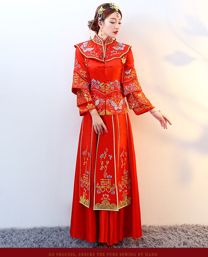紅色復古典雅中式禮服，新娘結婚禮服