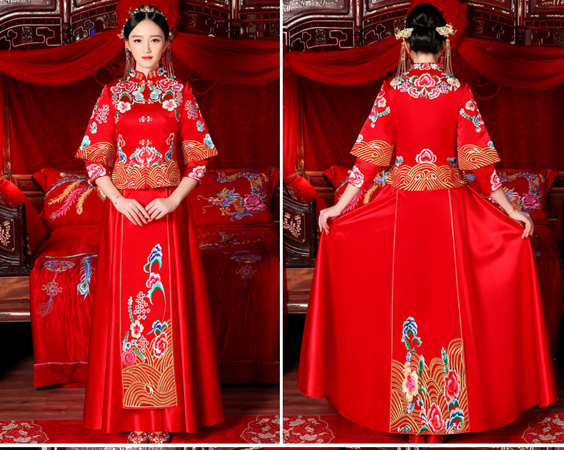 花團(tuán)錦簇中式禮服，新娘結(jié)婚禮服
