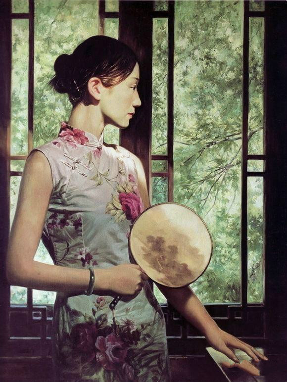 風情萬種的油畫旗袍女子！