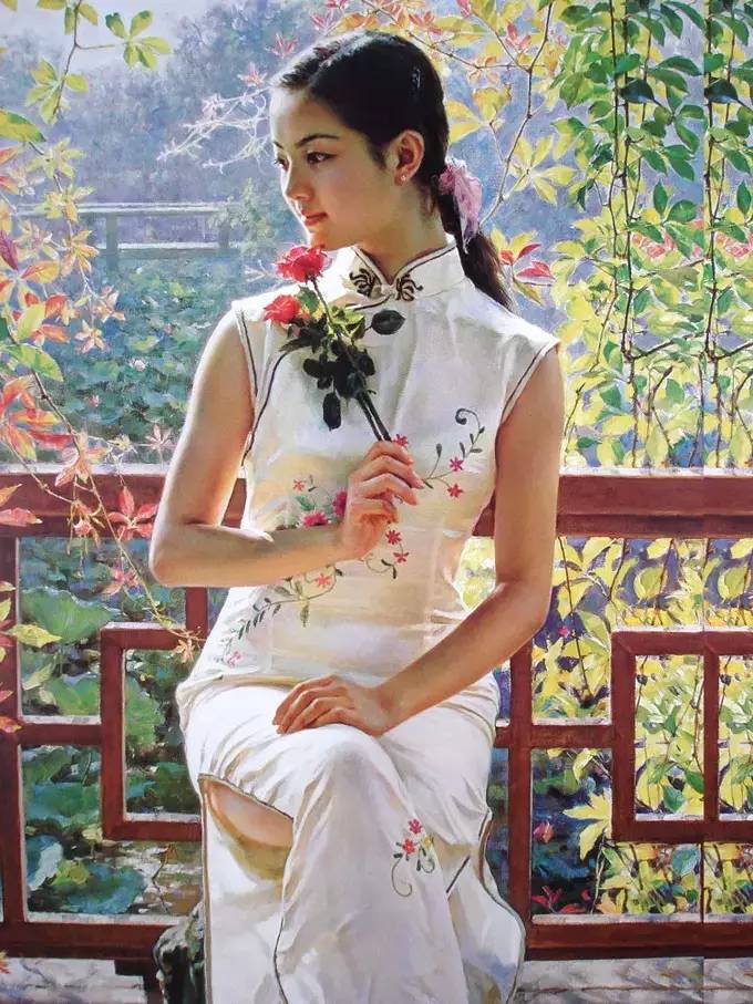 風(fēng)情萬種的油畫旗袍女子！