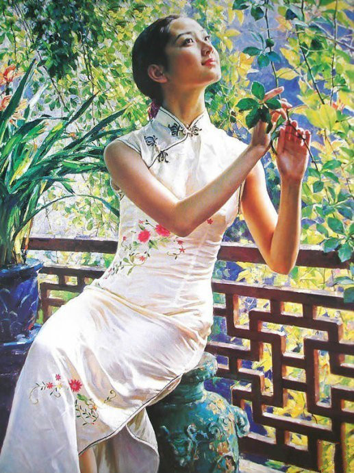 風(fēng)情萬種的油畫旗袍女子！