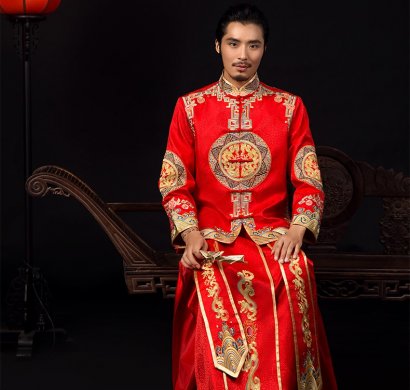 古典中式禮服，中國風(fēng)新郎結(jié)婚禮服