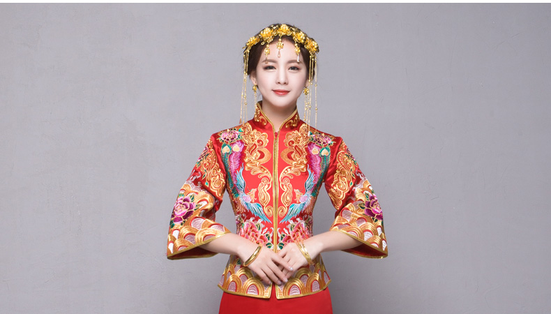 金絲繡花中式禮服，中國風新娘禮服
