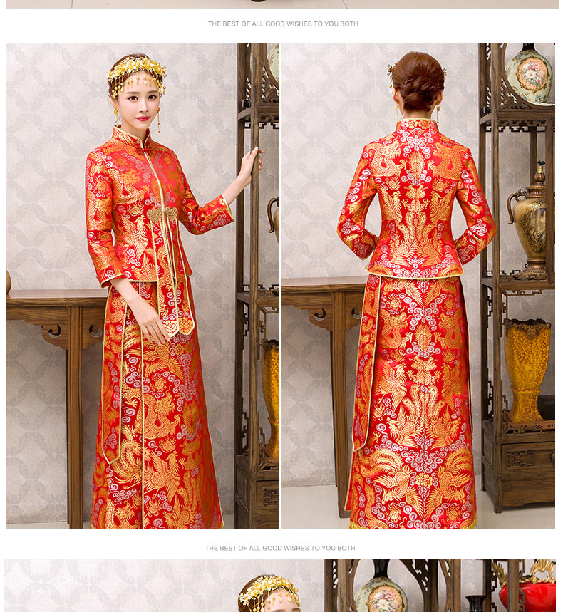 紅色旗袍中式禮服，新娘結婚禮服