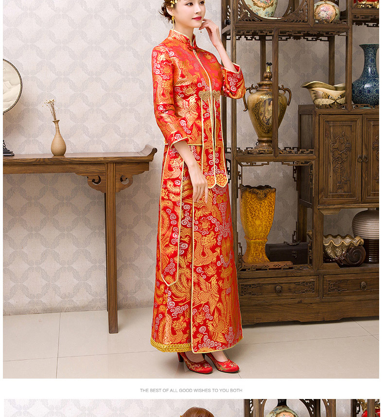 紅色旗袍中式禮服，新娘結婚禮服